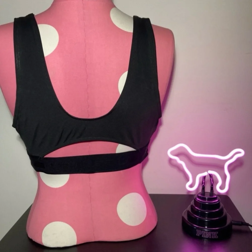 Victoria’s Secret Pink Ultimate Square-Neck Sports Bra Black Sparkle Size Large - Picture 10 of 17